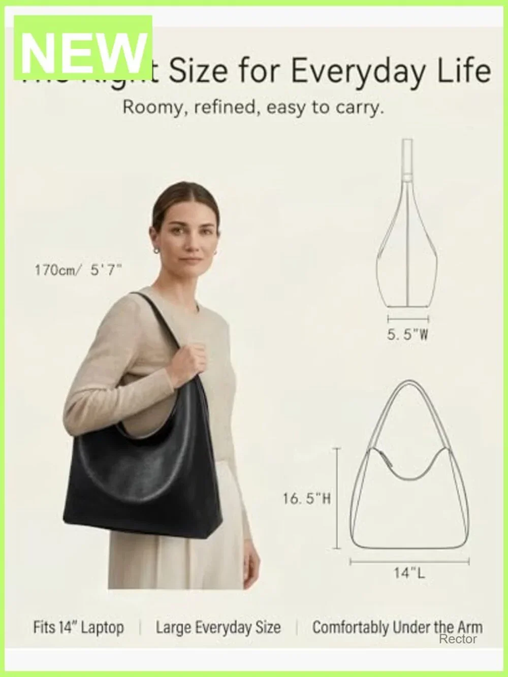 Large Full-Zip Hobo Bag, Soft Vegan Leather Slouchy Shoulder Work Tote, Center